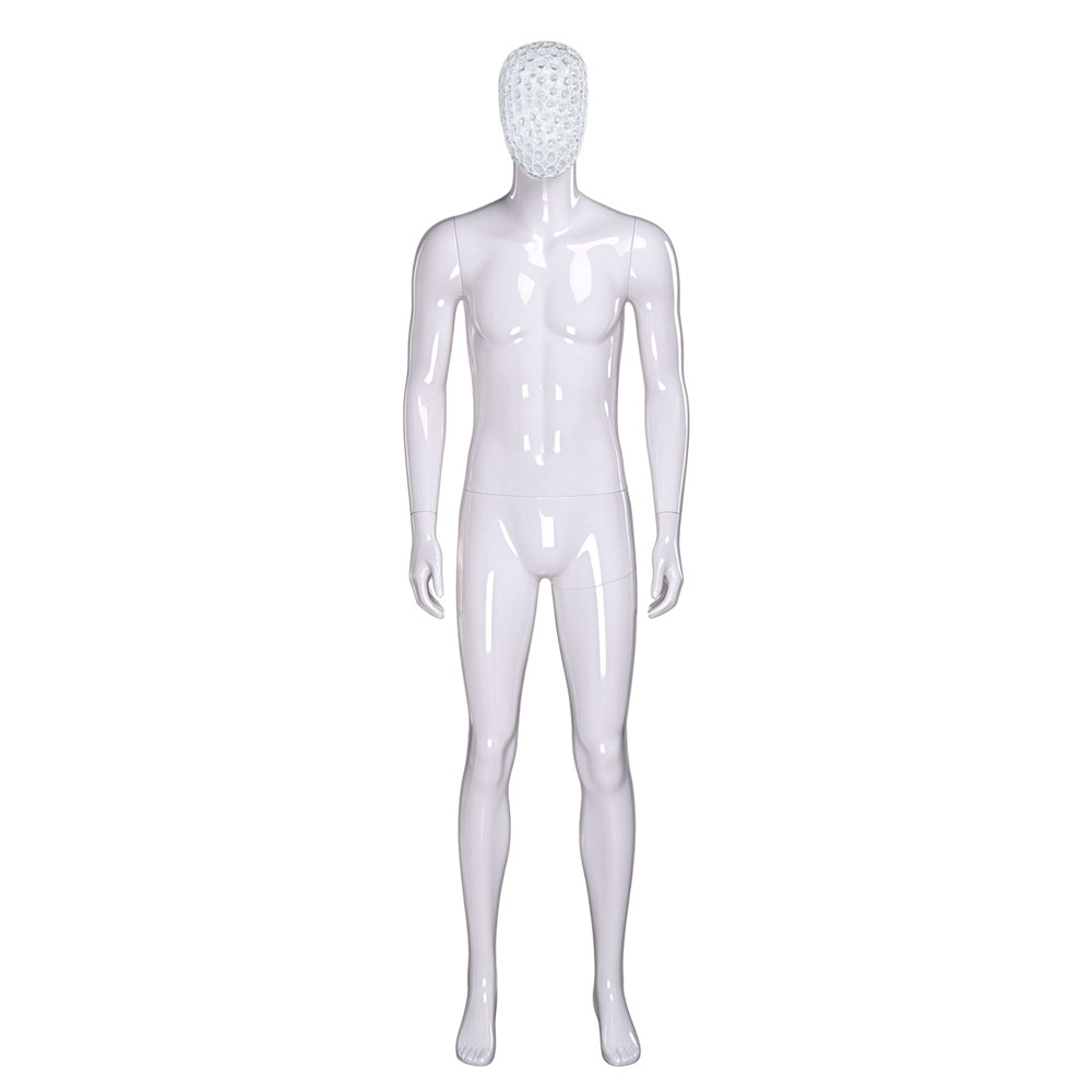 Glossy white male mannequin side turn white honeycomb mesh head QE02 W