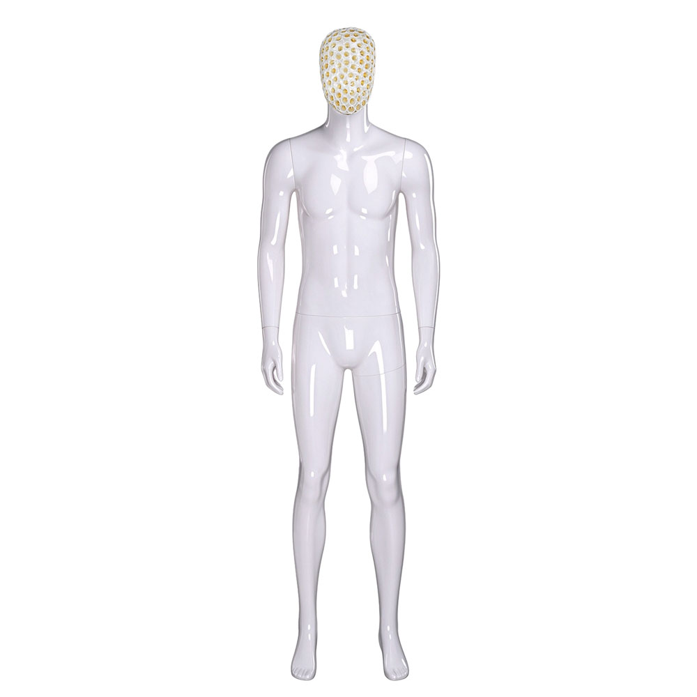 Glossy white male mannequin side turn yellow white honeycomb mesh QE02 W
