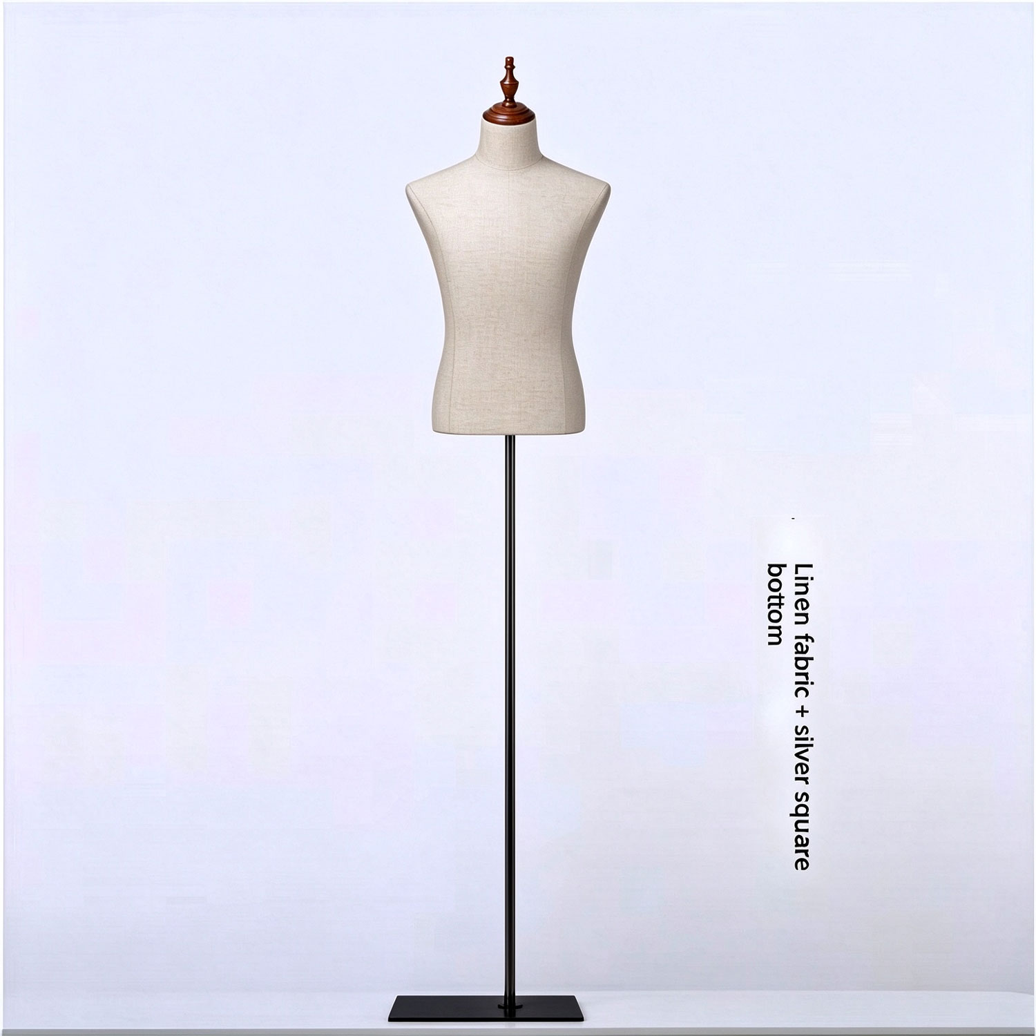 Male Linen Mannequin Torso Black Square Base MB3
