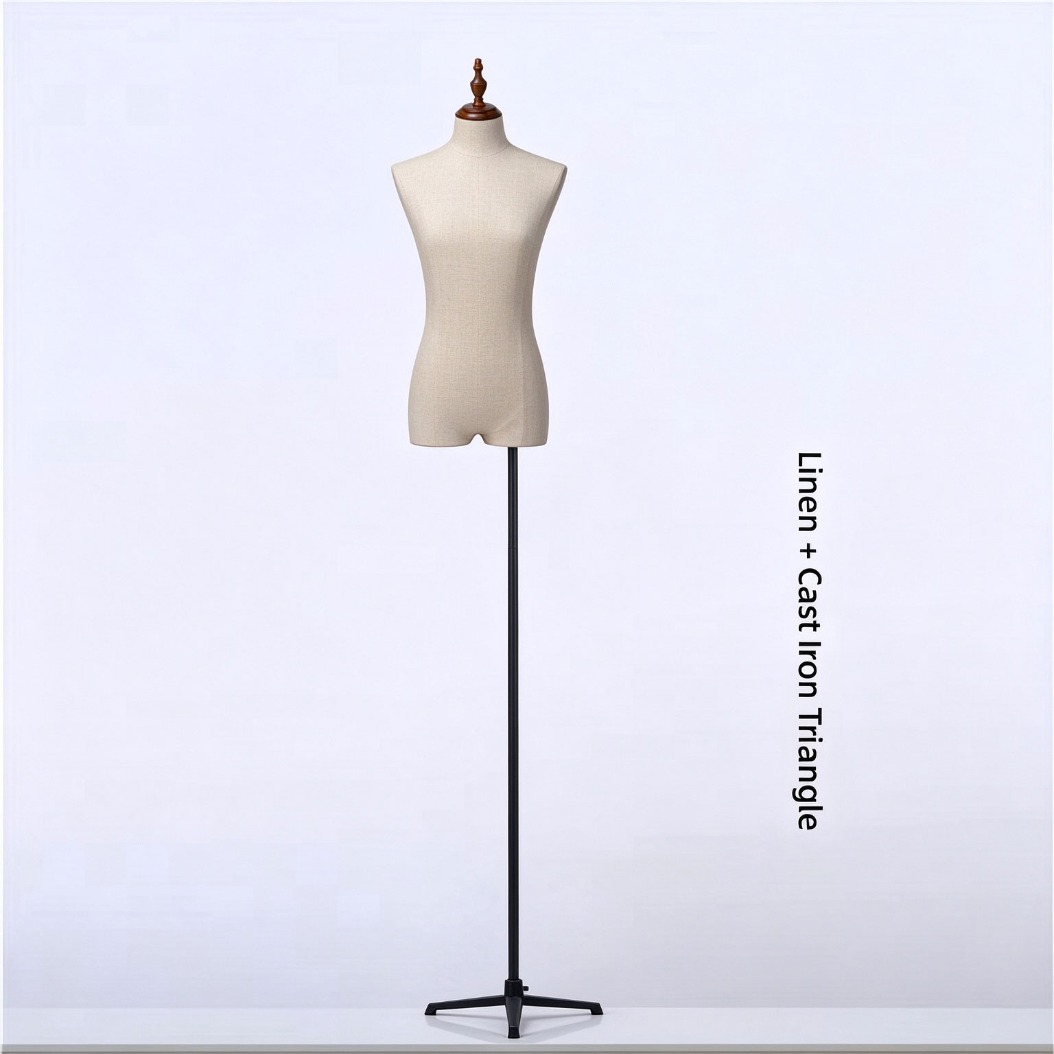 Male linen trousers mannequin torso with matte black square metal base SKU MB1