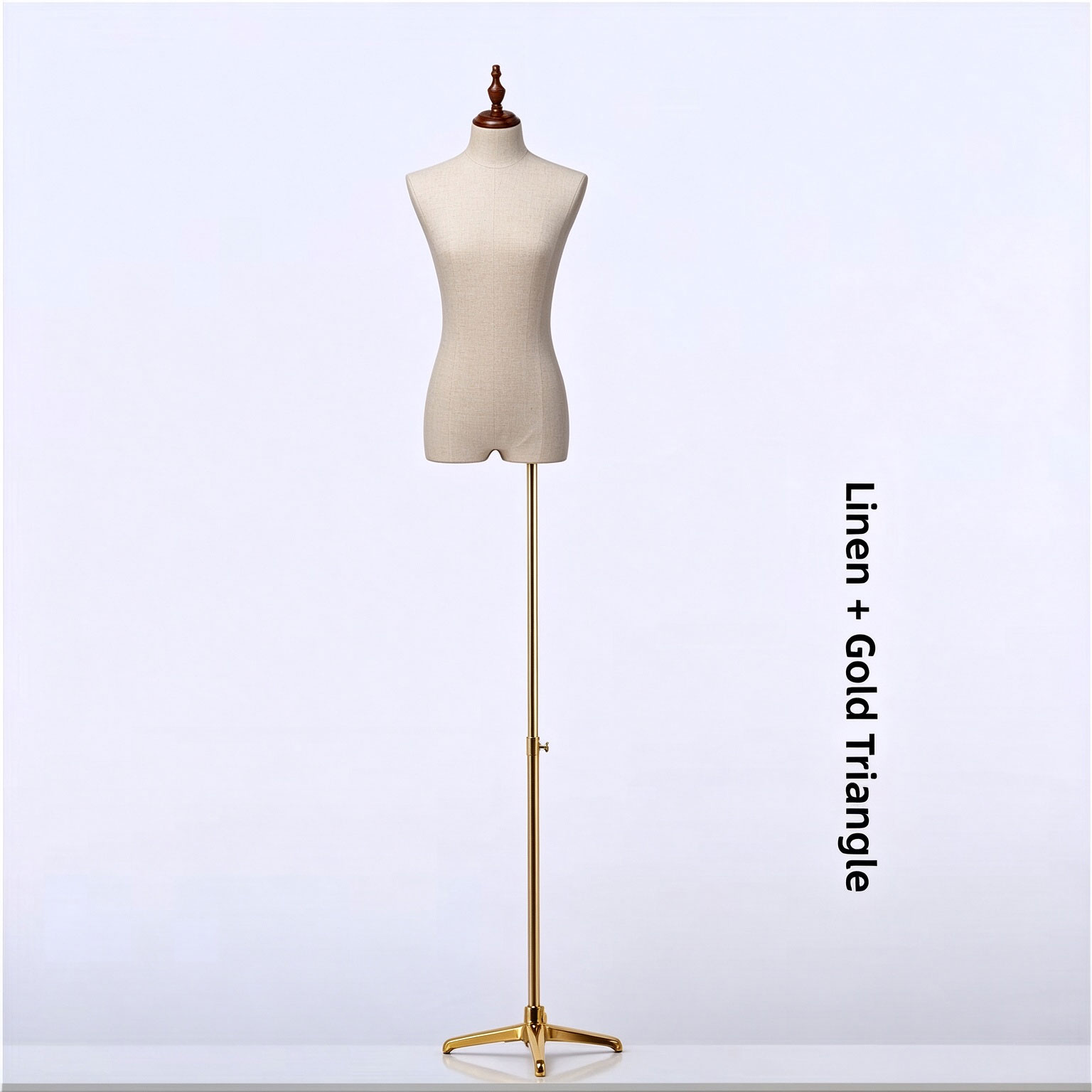 Male linen trousers mannequin torso with brushed gold square metal base SKU MB1