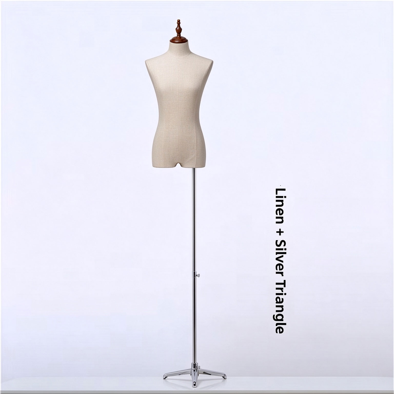Male linen trousers mannequin torso with chrome silver square metal base SKU MB1