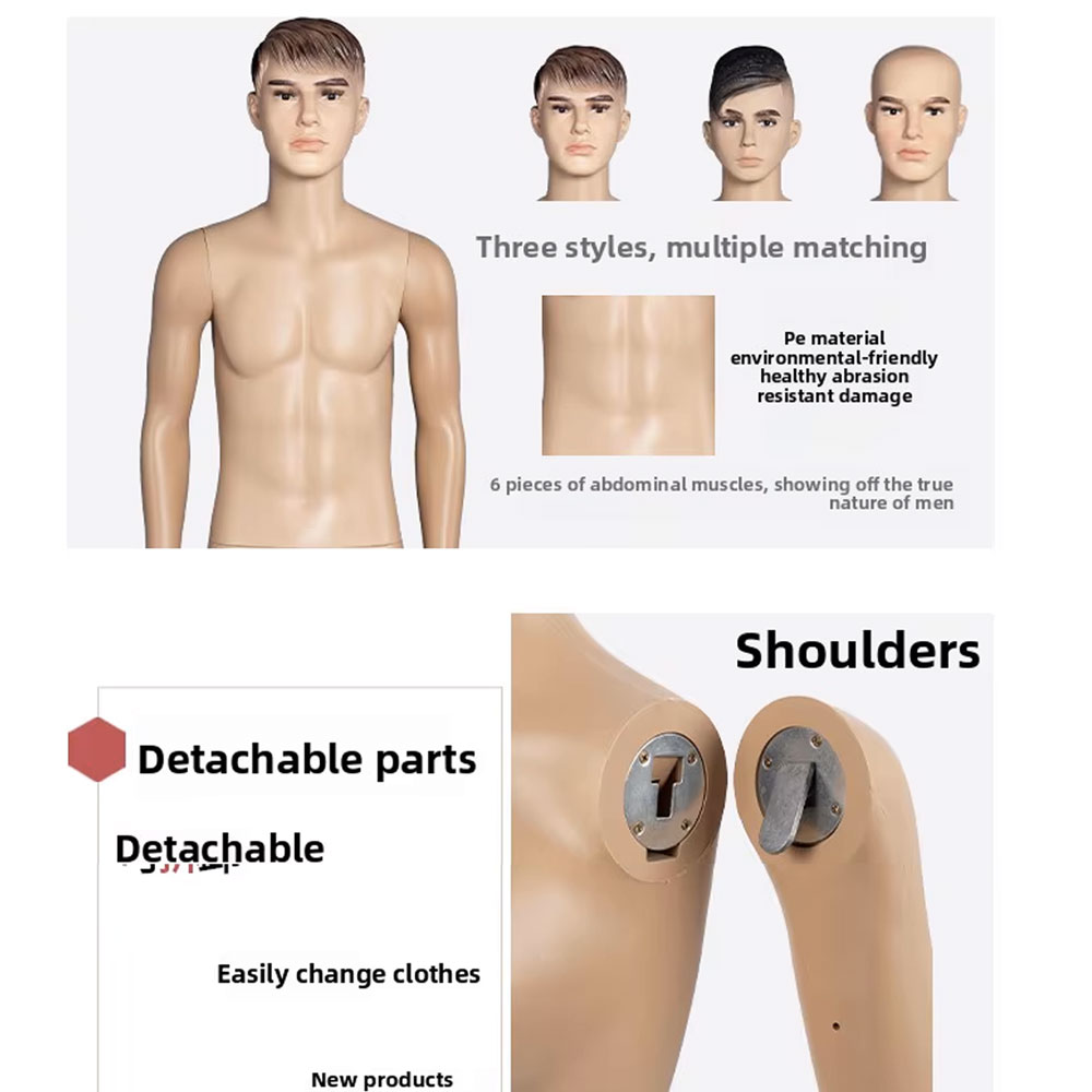 Realistic male plastic mannequin detachable shoulder joint for quick dressing